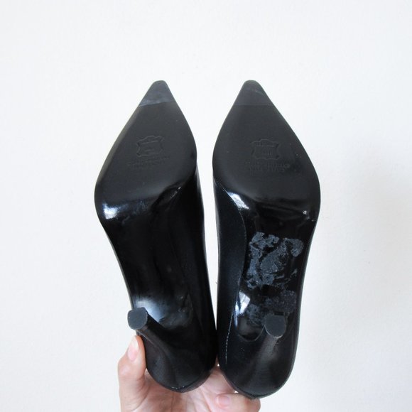 STUART WEITZMEN Classic Black Pointed Toe Pumps Crystal Charm Fringe Heels - Picture 11 of 15